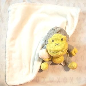 Baby Bum Monkey Gray Yellow Knit Lovey White Security Blanket 4" Monkey Lovey